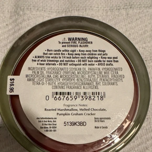 Bath & Body Works Pumpkin S'mores Candle - Deep Brown - Picture 4 of 5